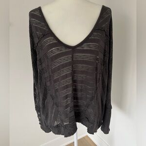 Free People Oversized Pullover Button Sleeve Sweater Soft Black/Gray Sz XS *A17
